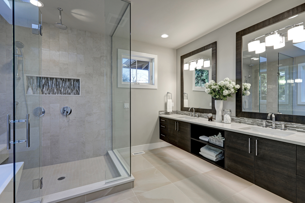 Remodeled bathroom with new stand up shower